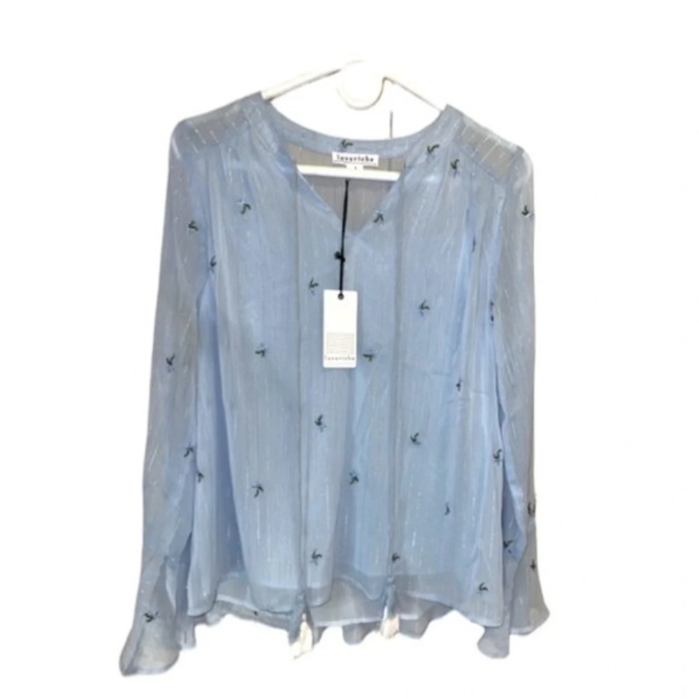 Love Riche floral embroidery sheet top with statement bell sleeves new
